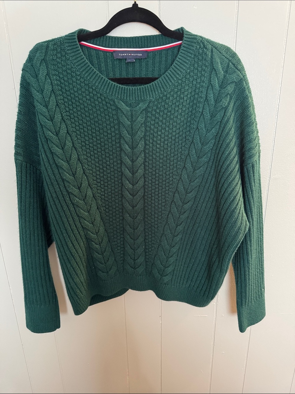 Tommy Hilfiger Green Cable Crewneck Sweater Size L
